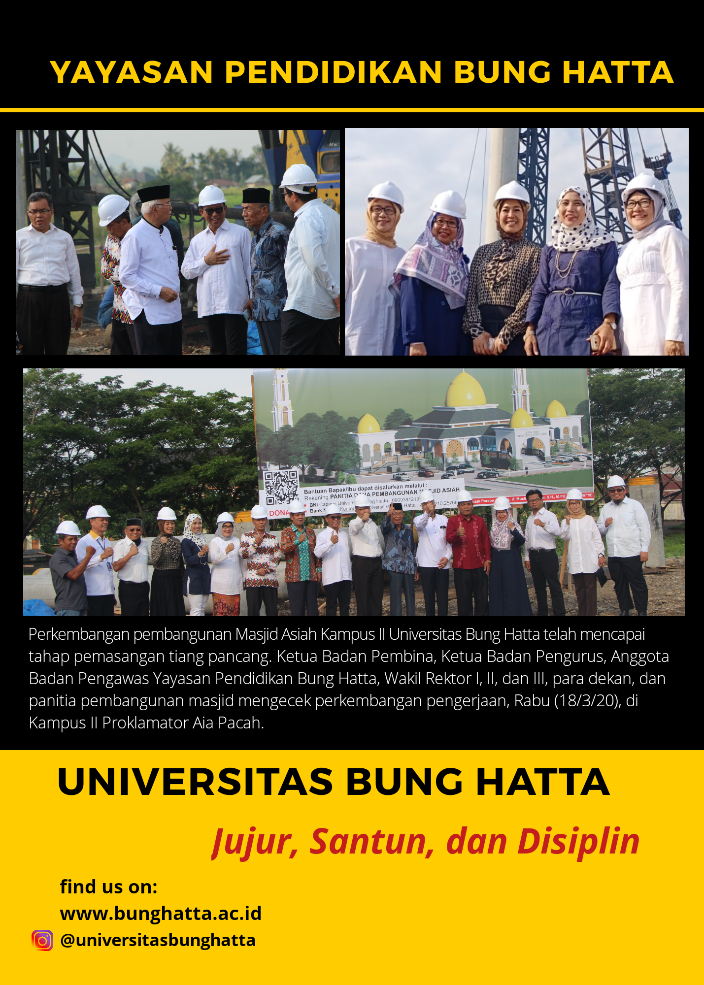 Pemasangan Tiang Pancang Masjid Asiah Kampus II Universitas Bung Hatta 