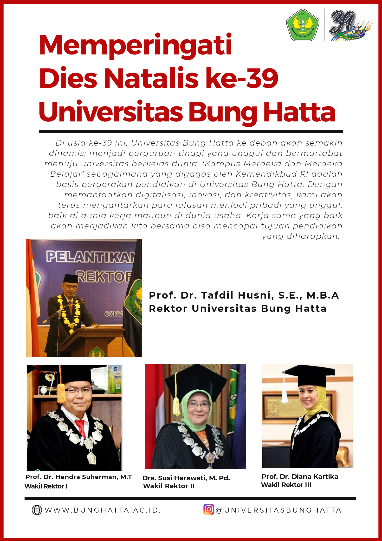 Genap Berusia 39 tahun, Universitas Bung Hatta Makin Diminati Masyarakat 