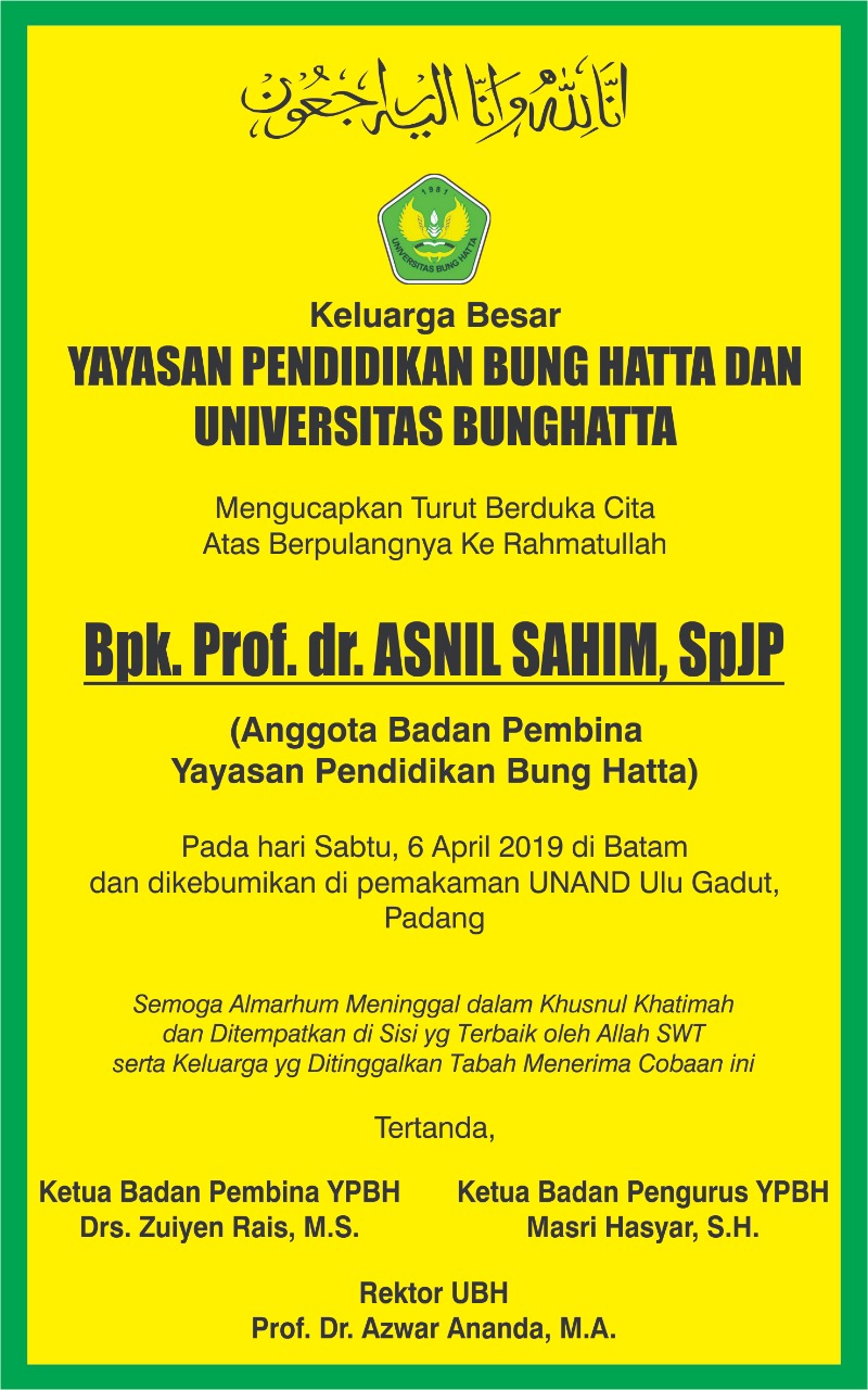 Anggota Badan Pembina YPBH, Prof. dr. Asnil Sahim, SpJP Tutup Usia