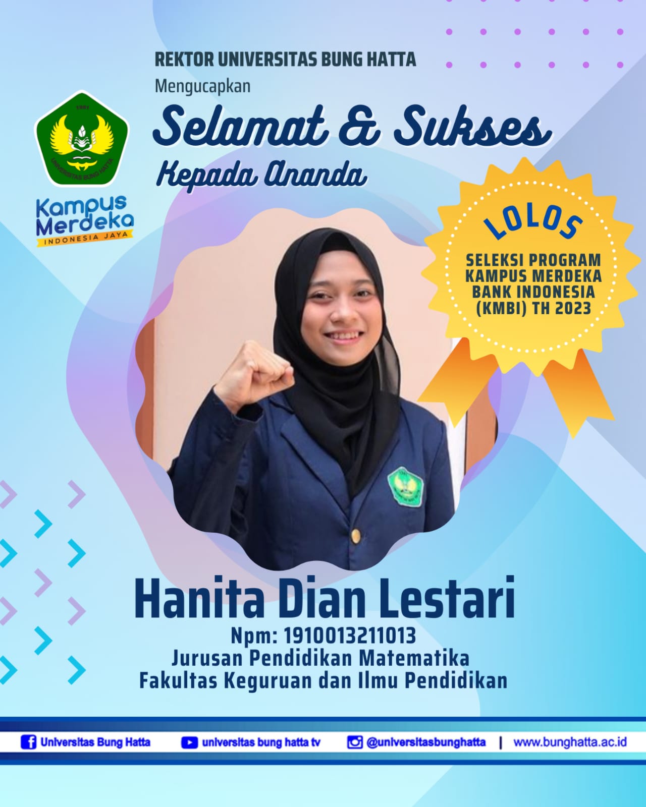 Hanita Dian Lestari Mahasiswa Pmat Fkip Universitas Bung Hatta Lolos