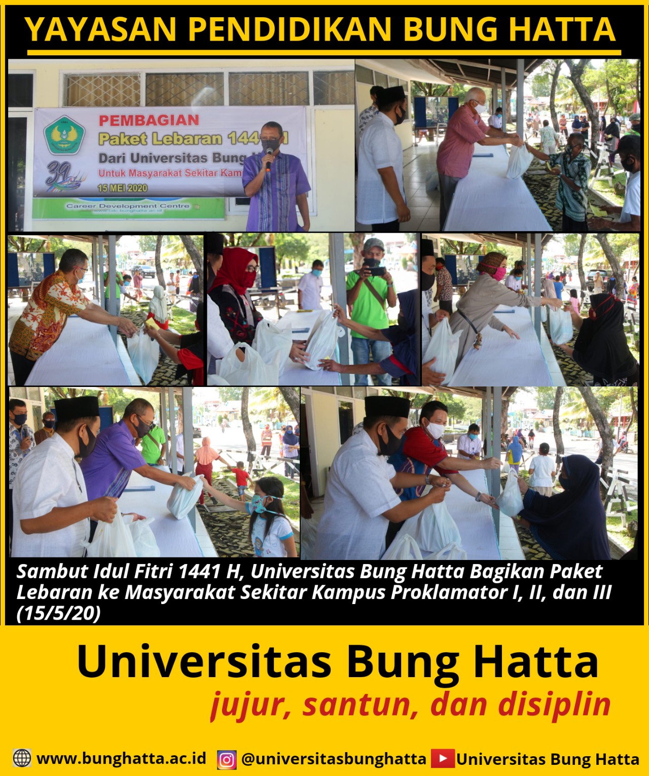 Sambut Hari Raya Idul Fitri 1441 H, Universitas Bung Hatta Bagikan Paket Lebaran ke Masyarakat Sekitar Kampus 