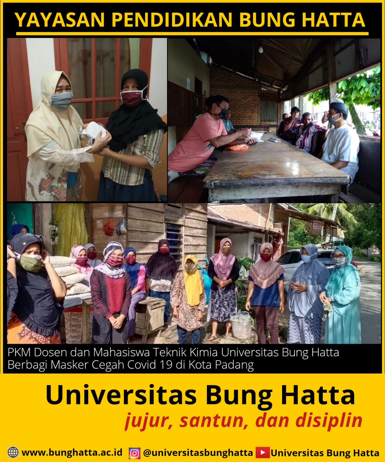 Dosen dan Mahasiswa Teknik Kimia Universitas Bung Hatta PKM Berbagi Masker Cegah Covid 19 di Kota Padang