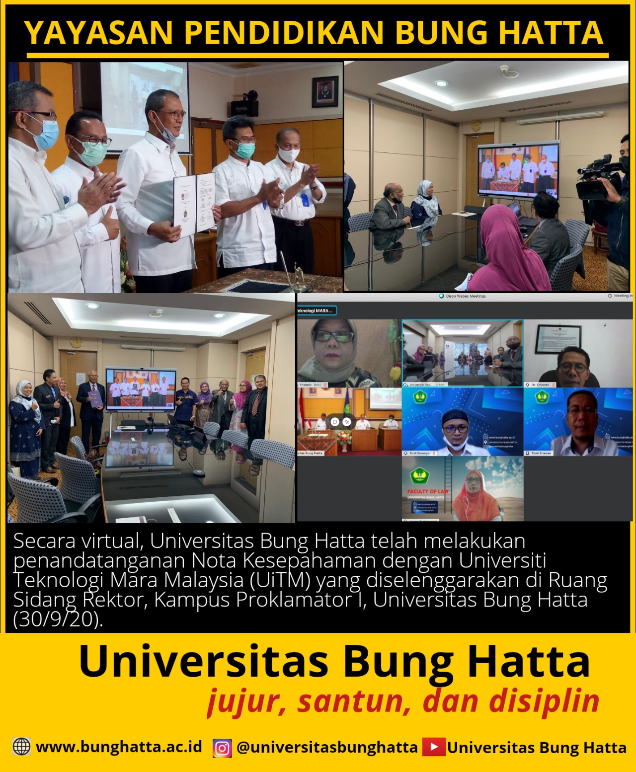 Implementasi Kampus Merdeka Merdeka Belajar: Universitas Bung Hatta Tanda Tangani Nota Kesepahaman dengan Universiti Teknologi Mara Malaysia (UiTM)