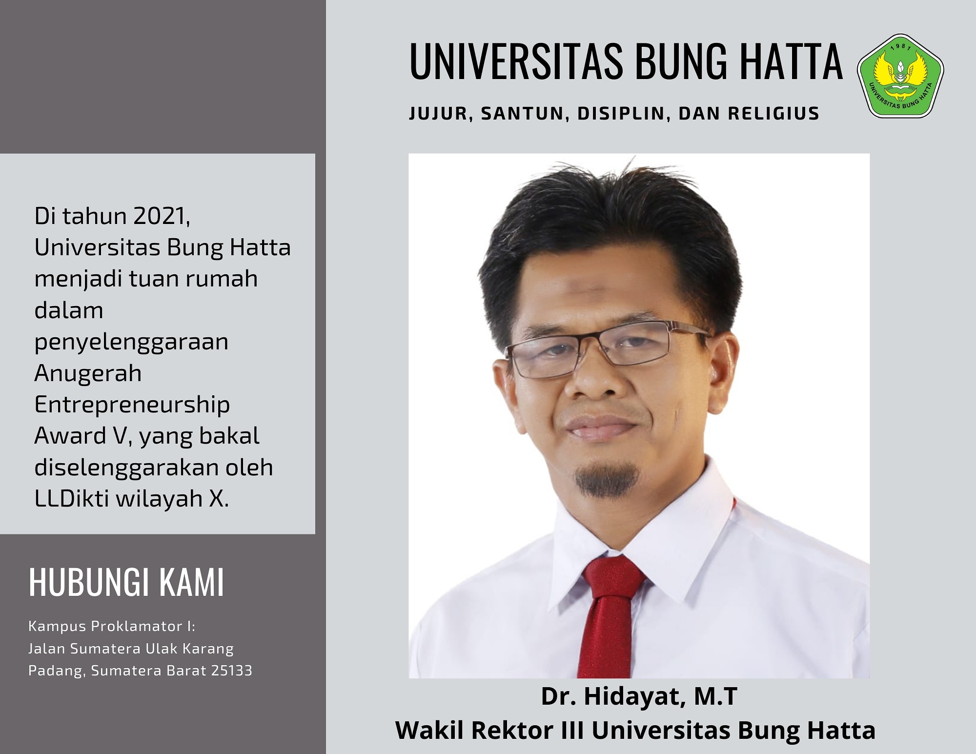Di 2021, Universitas Bung Hatta Jadi Tuan Rumah Anugerah Entrepreneurship Award V