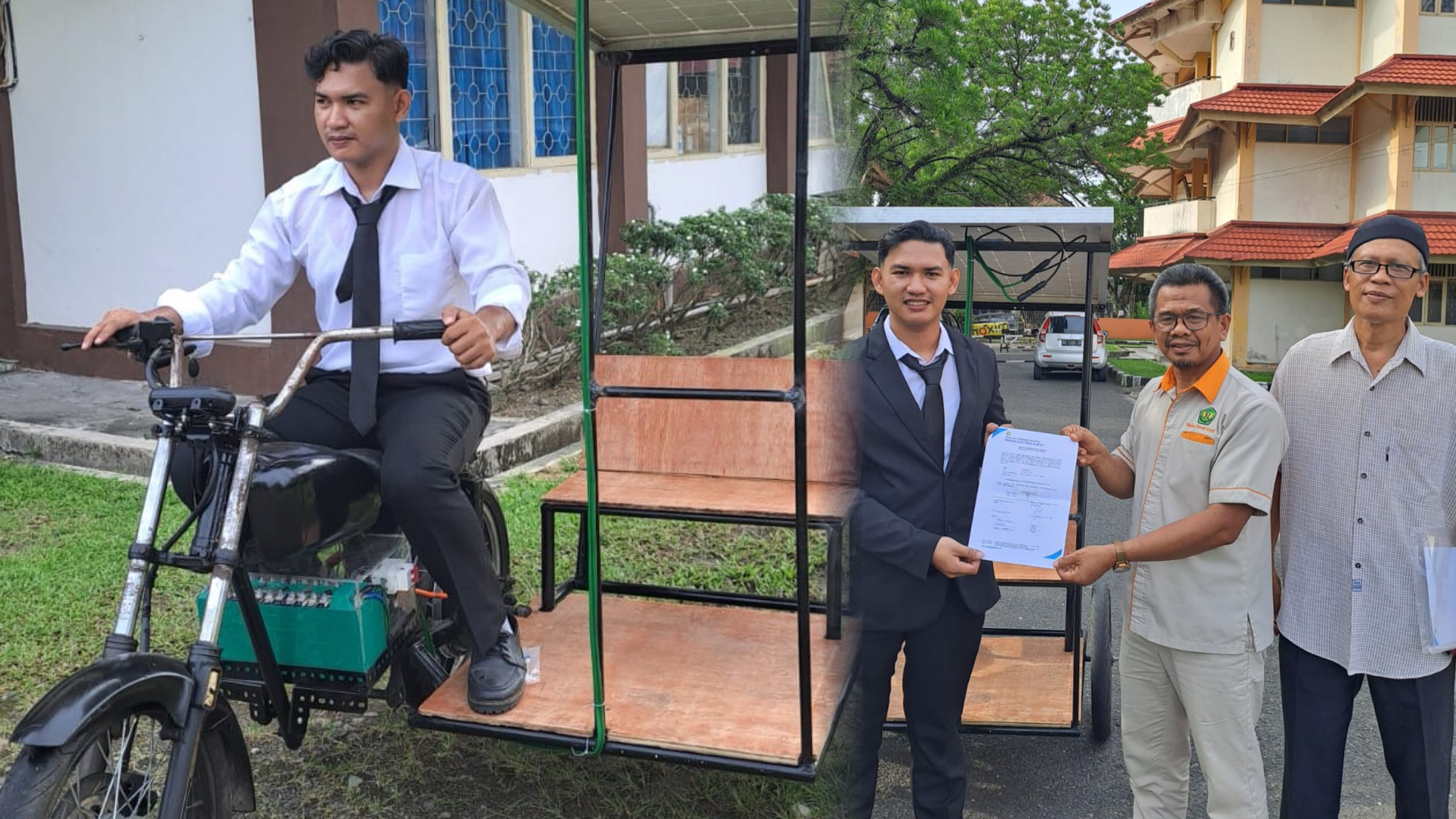 Mahasiswa dan Dosen Teknik Elektro Universitas Bung Hatta Buat Inovasi Becak Elektrik Hybrid Solar Panel
