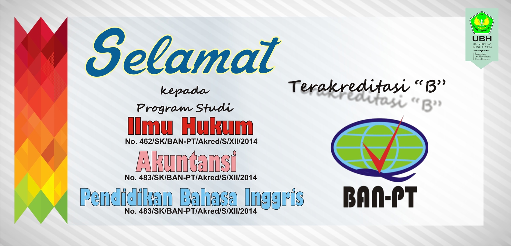 Ilmu Hukum, Akuntansi dan Pend. Bahasa Inggris UBH Peroleh Akreditasi B dari BAN-PT