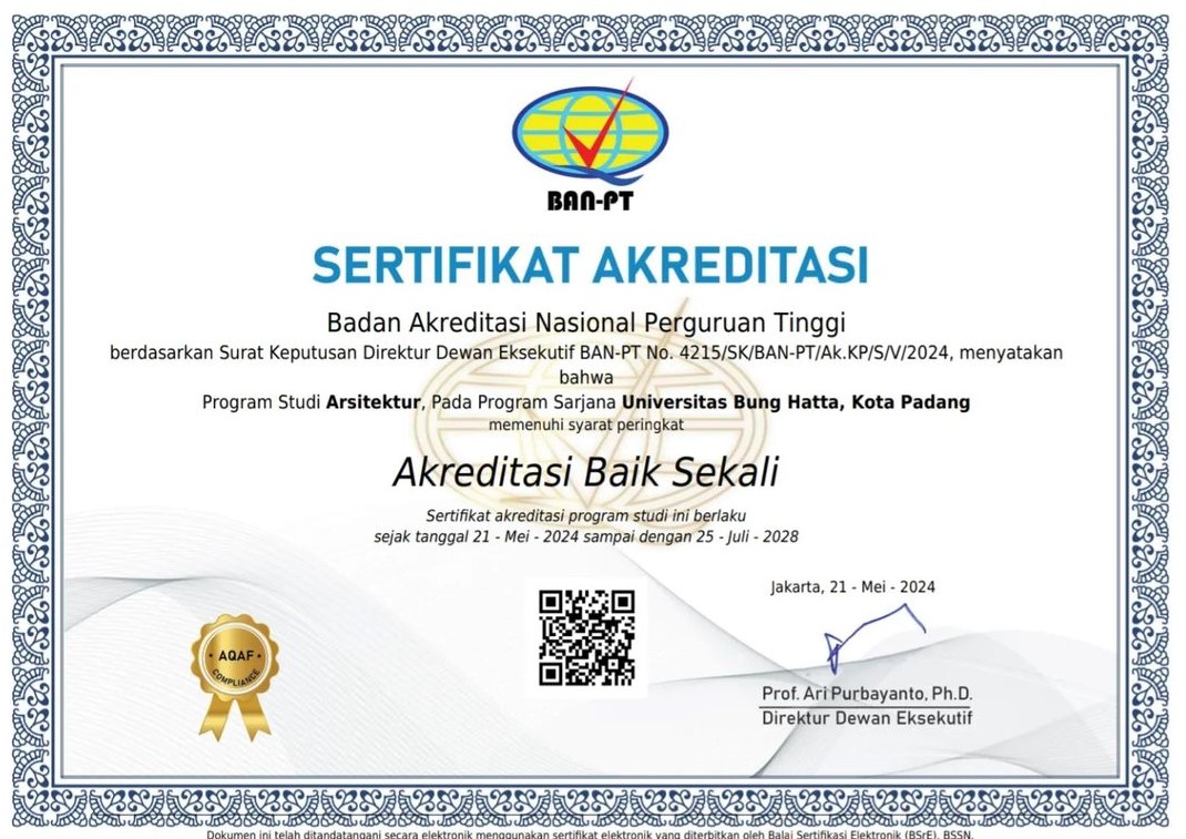Prodi Arsitektur FTSP Universitas Bung Hatta Raih Akreditasi Peringkat Baik Sekali