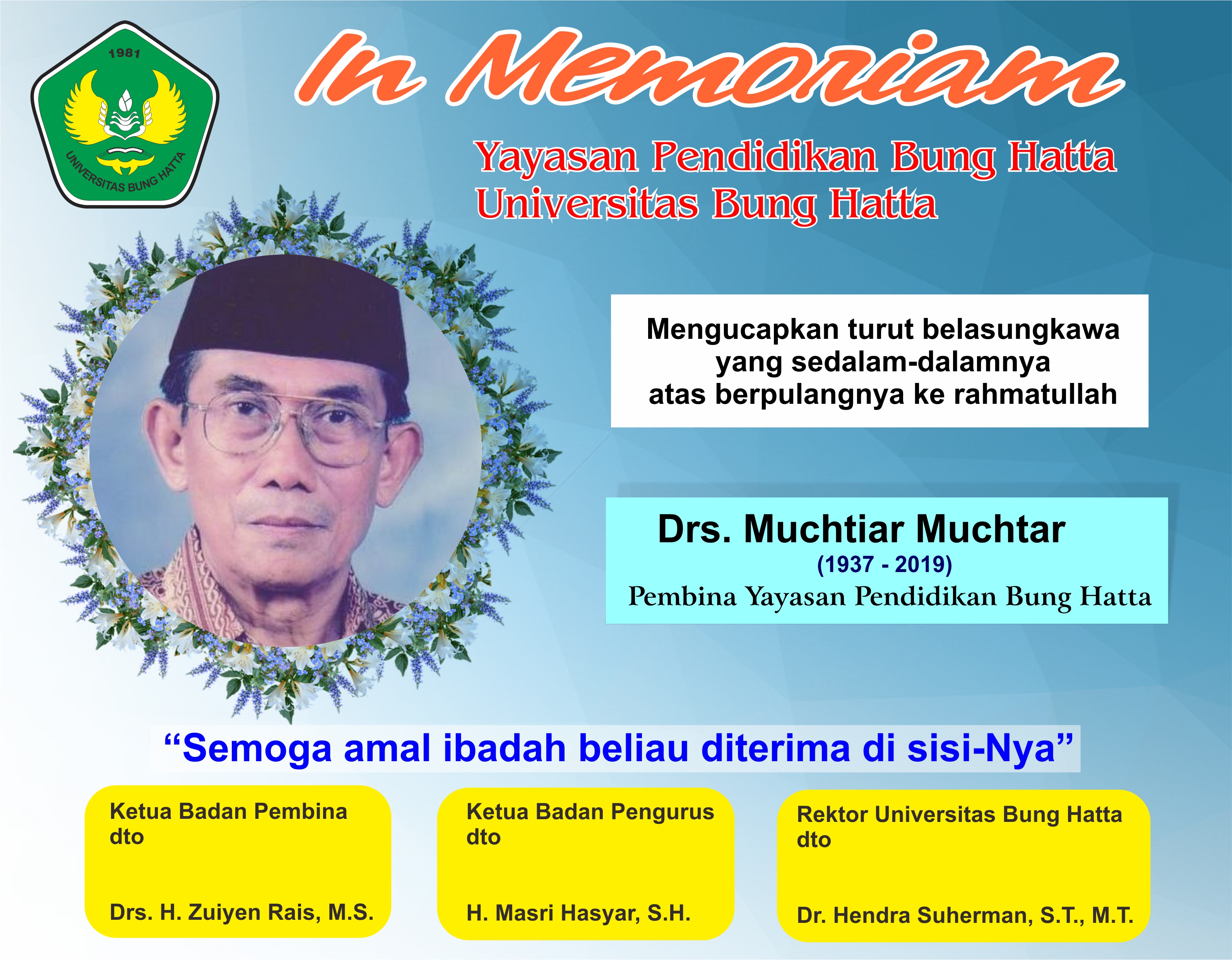 Berita Duka: Drs. Muctiar Muchtar (Pembina YPBH) Tutup Usia