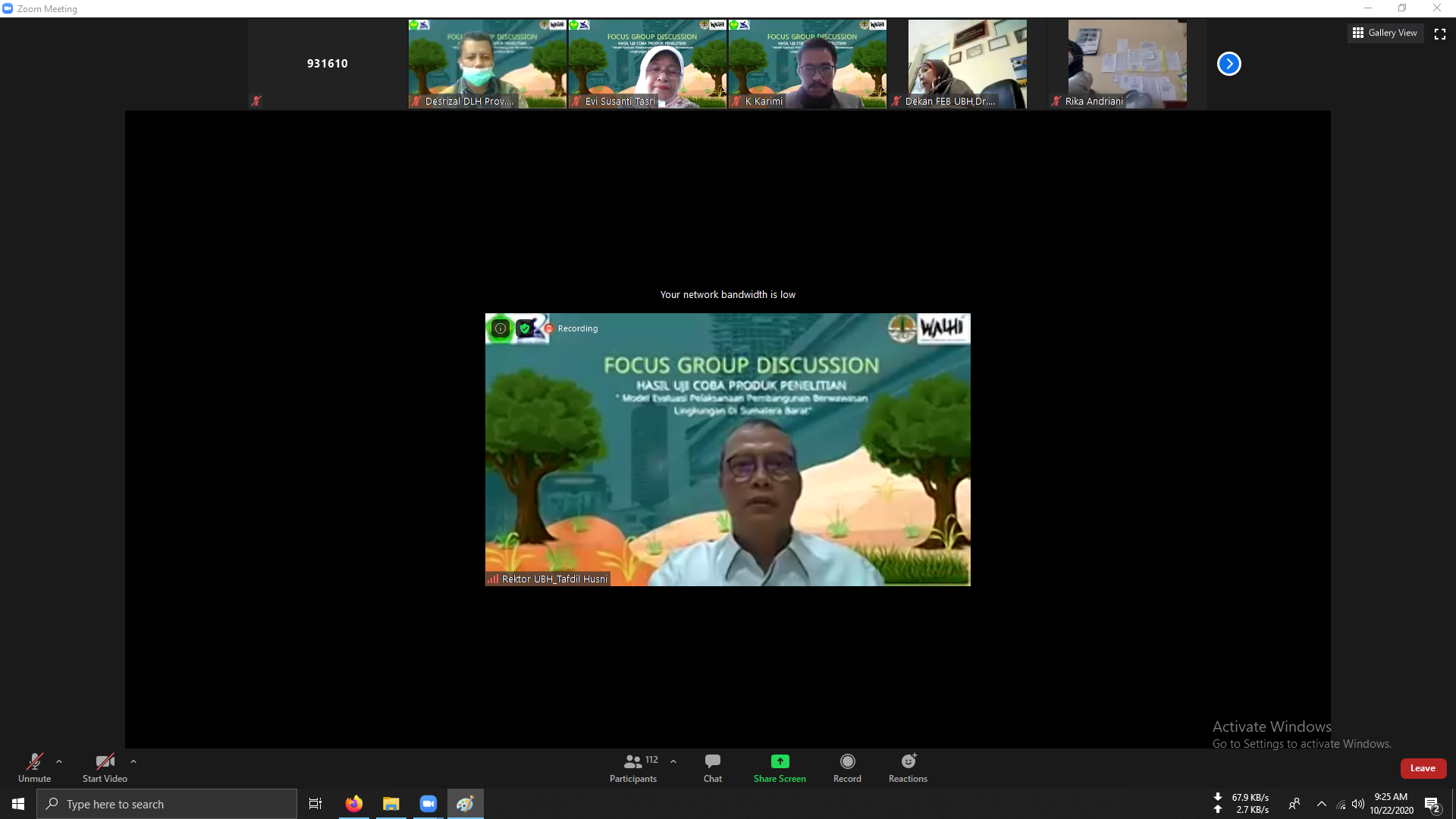 Tim Riset Program Studi Ekonomi Pembangunan Universitas Bung Hatta Sukses Selenggarakan Forum Group Discussion (FGD) Secara Virtual