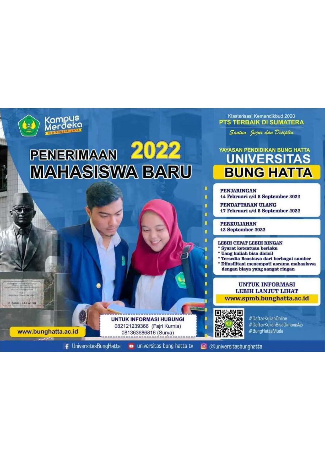 Penerimaan Mahasiswa Baru Universitas Bung Hatta 2022 Telah Dibuka!
