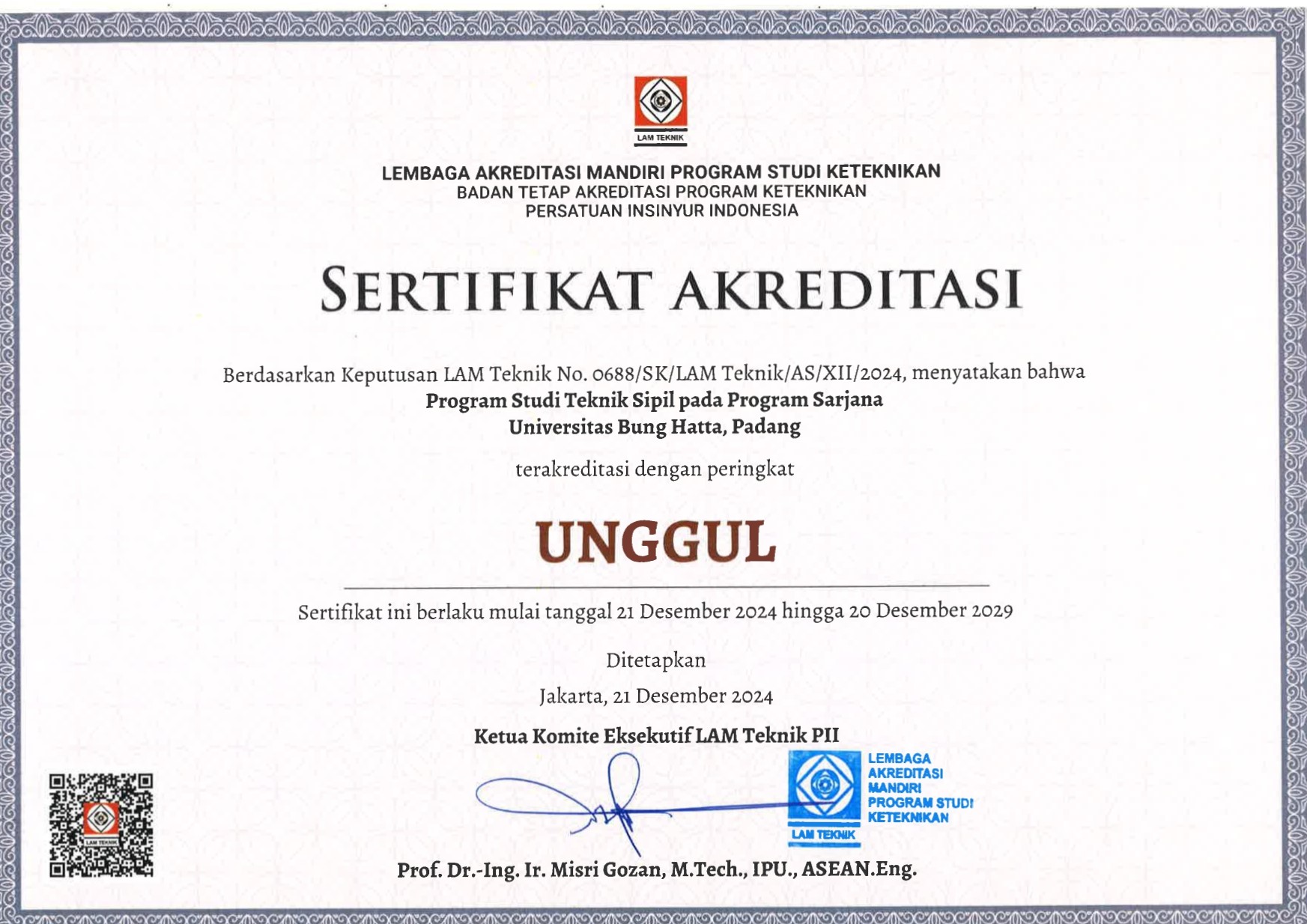 Prodi Teknik Sipil Universitas Bung Hatta Raih Akreditasi UNGGUL