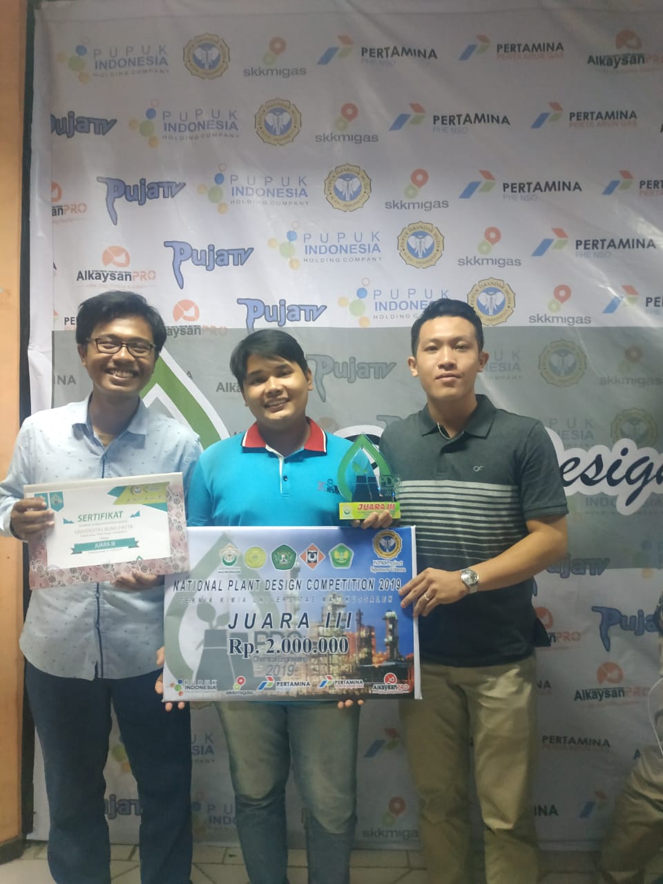 Tiga Mahasiswa Prodi Teknik Kimia UBH Berhasil Raih Juara III dalam Plant Design 2019