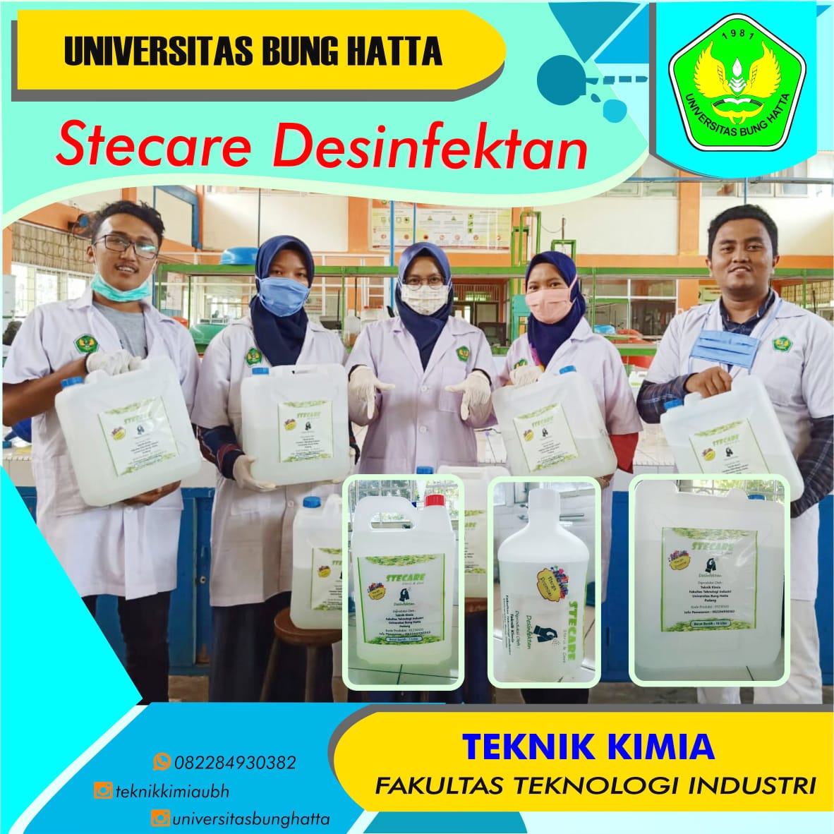 Fantastis! Prodi Teknik Kimia FTI Universitas Bung Hatta Ciptakan Stecare Desinfektan