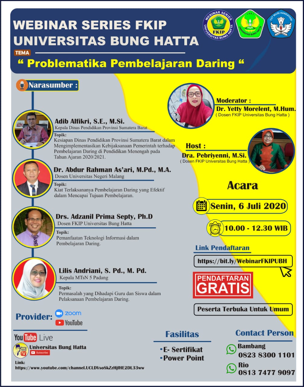 FKIP Universitas Bung Hatta Menggelar Webinar Problematika Pembelajaran Daring