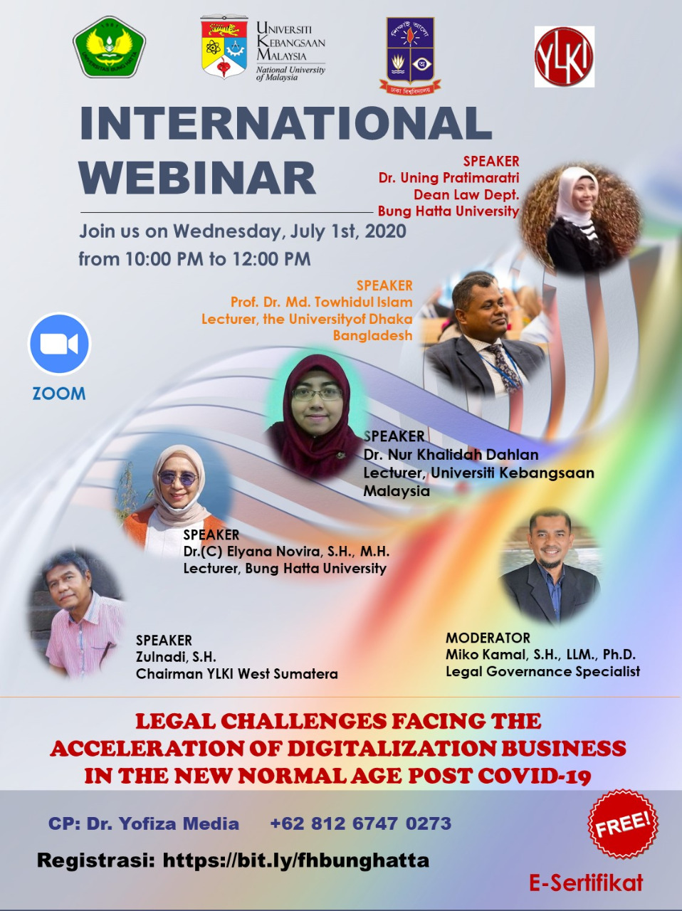 Fakultas Hukum Universitas Bung Hatta Sukses Selenggarakan Webinar Internasional