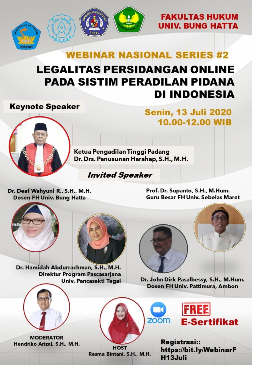 Fakultas Hukum, Universitas Bung Hatta Kembali Menggelar Webinar Nasional Series II