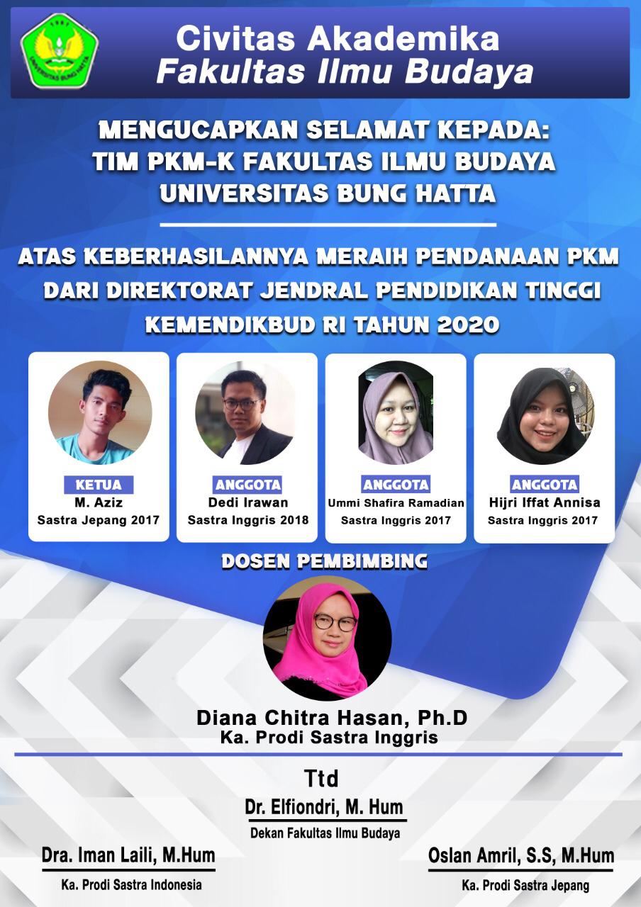 Mahasiswa Fakultas Ilmu Budaya Raih Pendanaan PKM-K dari Dirjen Dikti Kemdikbud RI