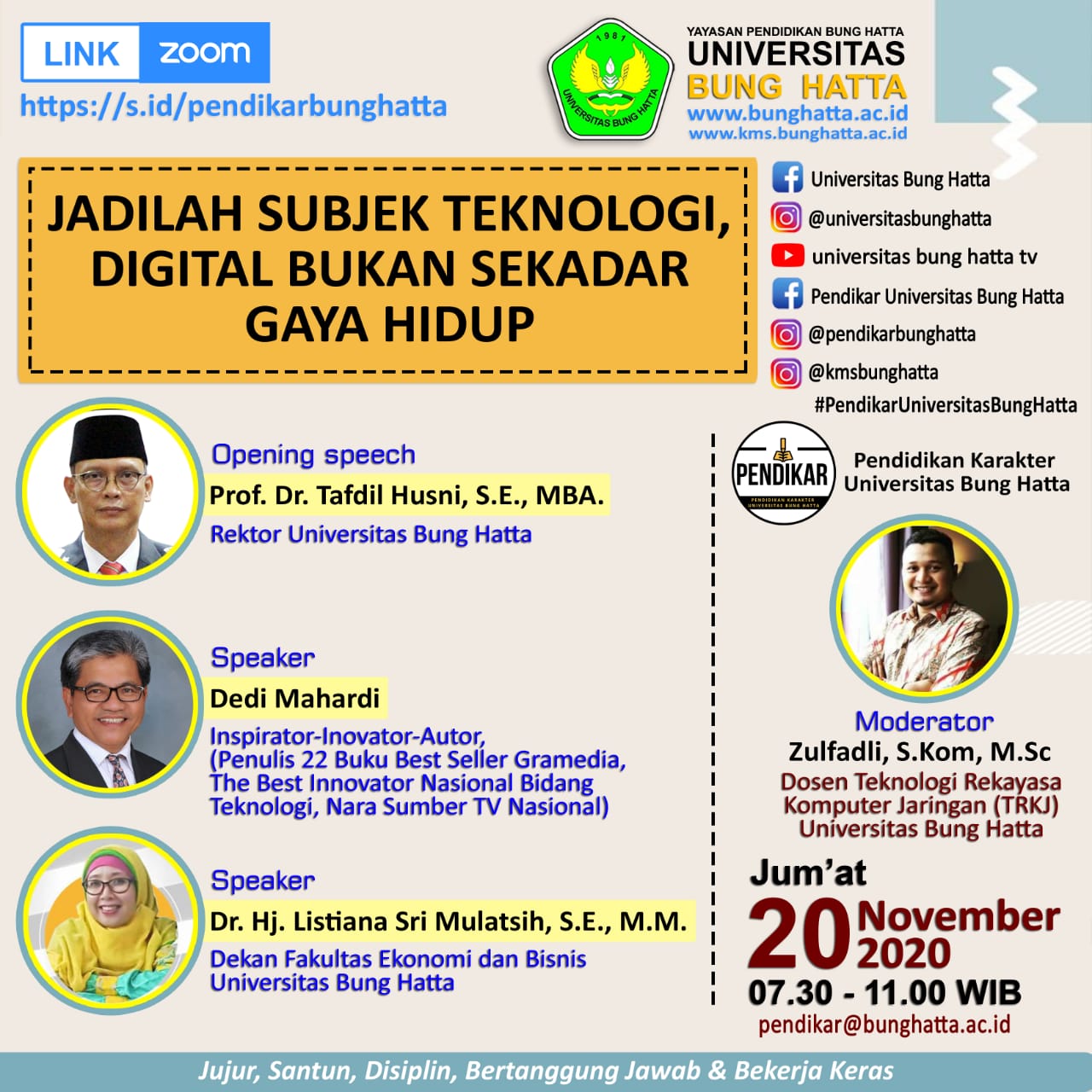 Motivator Nasional, Dedi Mahardi, Bakal Hadir dalam Pendikar Edisi-7 Universitas Bung Hatta