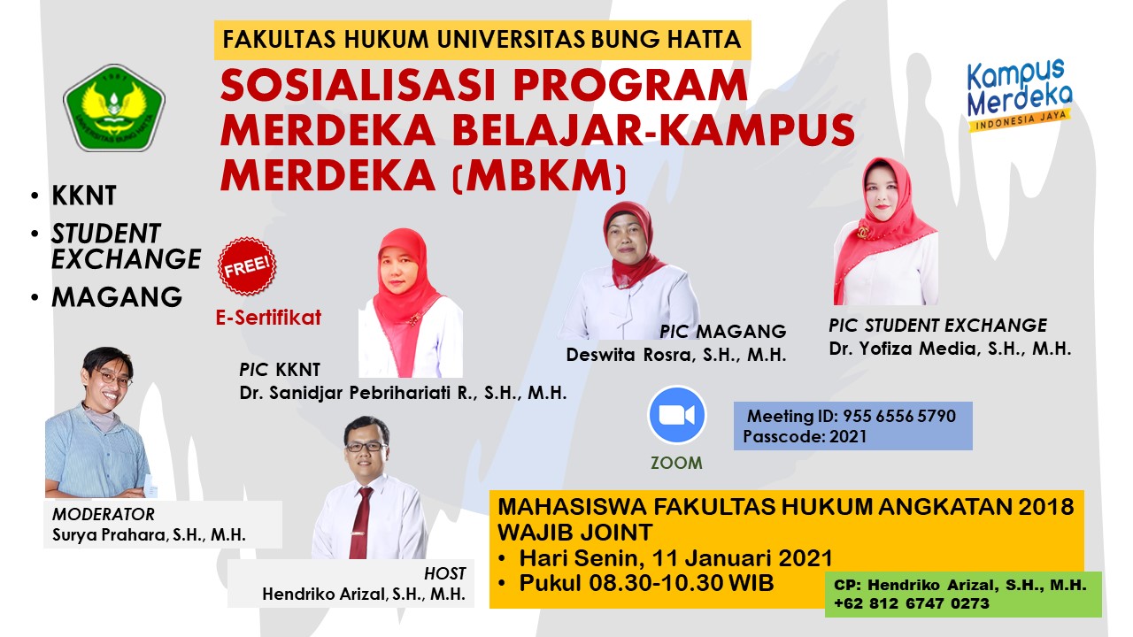 Sosialisasi Program Merdeka Belajar-Kampus Merdeka bagi Mahasiswa Fakultas Hukum
