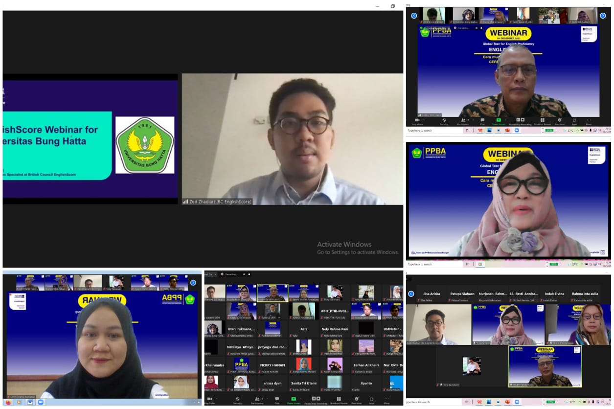 UPT-PPBA Universitas Bung Hatta Sukses Selenggarakan Webinar bersama British Council EnglishScore