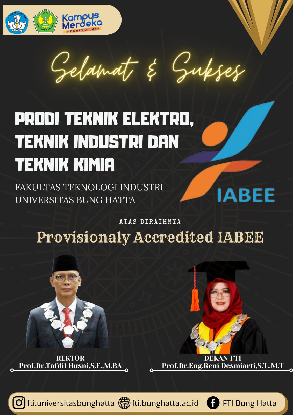 Tiga Program Studi di FTI Universitas Bung Hatta Berhasil Raih Akreditasi Internasional