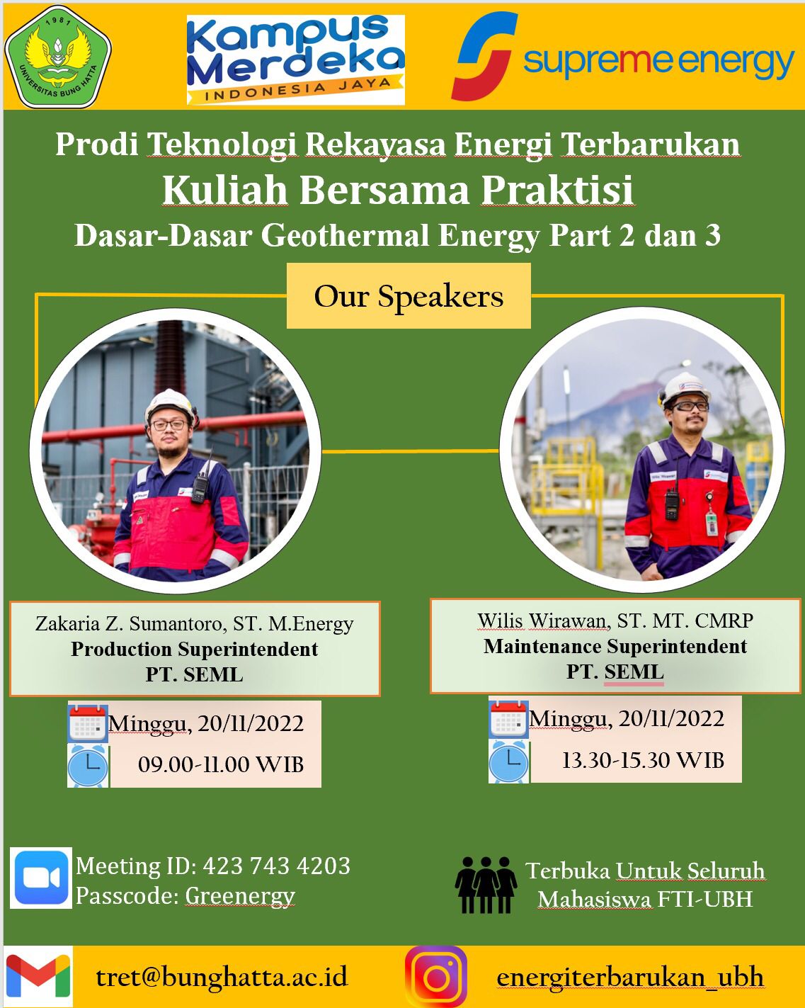 Siapkan SDM Unggul, Prodi Teknologi Rekayasa Energi Terbarukan Hadirkan 7 Praktisi dari PT Supreme Energy Muara Laboh