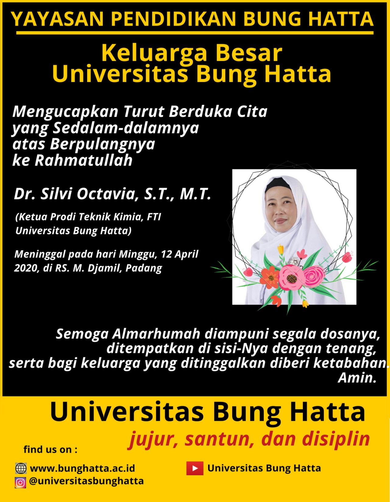 Kabar Duka: Dr. Silvi Octavia, S.T., M.T., Tutup Usia