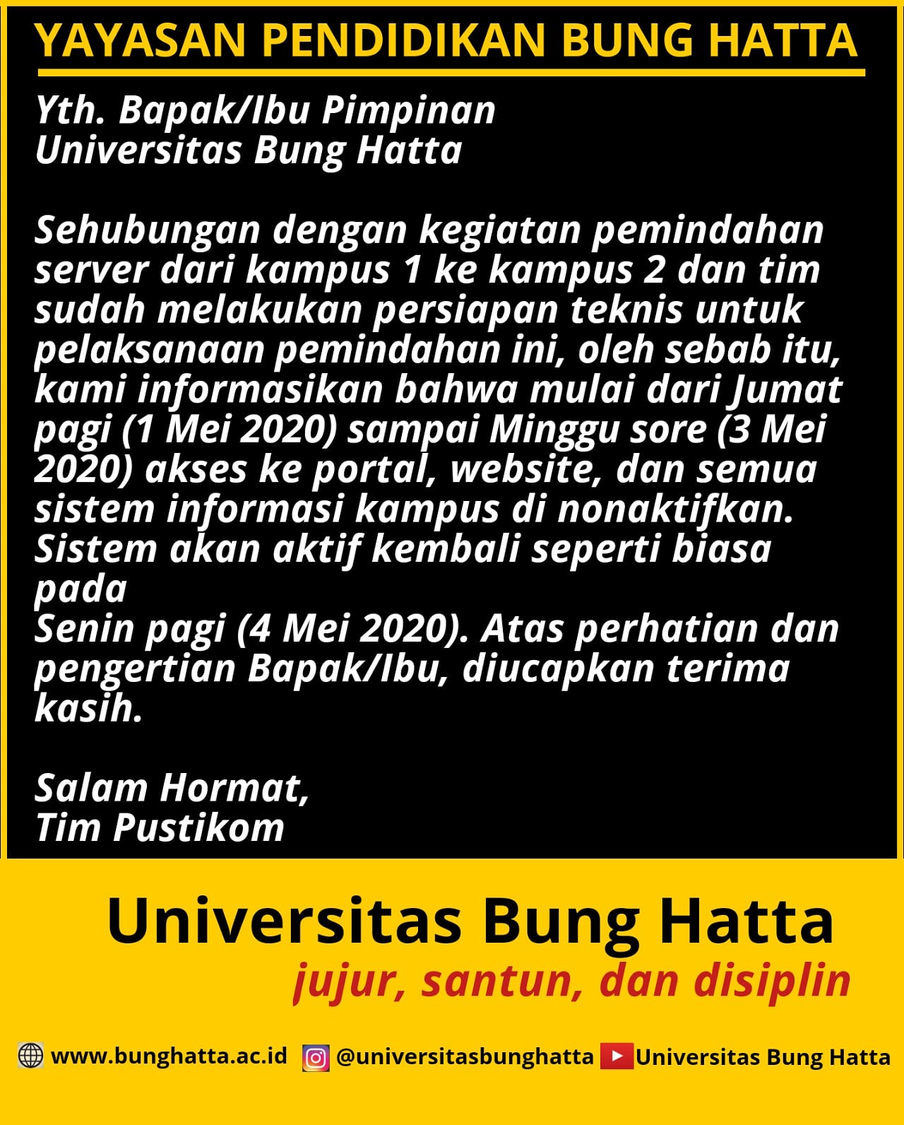 Pemindahan Server Universitas Bung Hatta