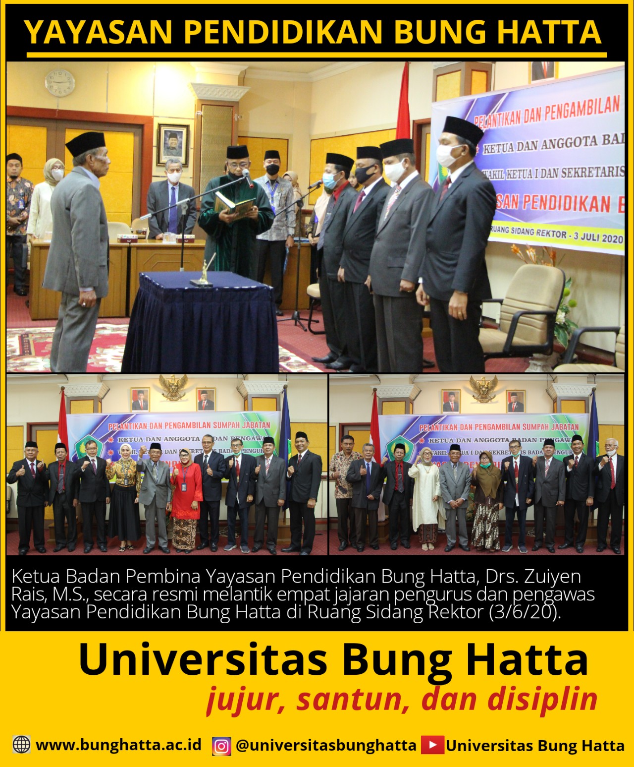 Ketua Badan Pembina Lantik Empat Jajaran Yayasan Pendidikan Bung Hatta