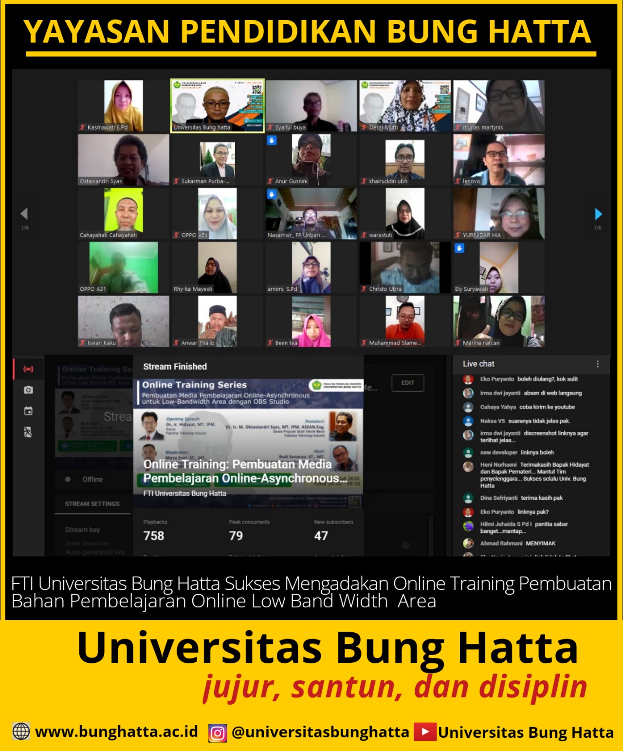 FTI Universitas Bung Hatta Sukses Mengadakan Online Training Pembuatan Bahan Pembelajaran Online Low Band Width  Area