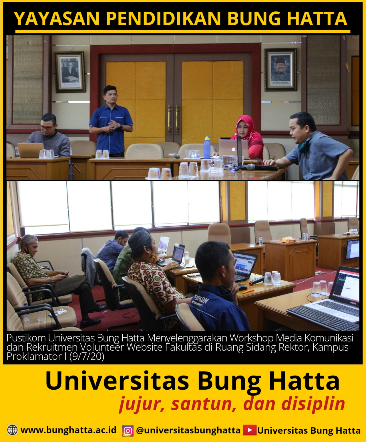Pustikom Universitas Bung Hatta Menyelenggarakan Workshop Media Komunikasi dan Rekruitmen Volunteer Website Fakultas