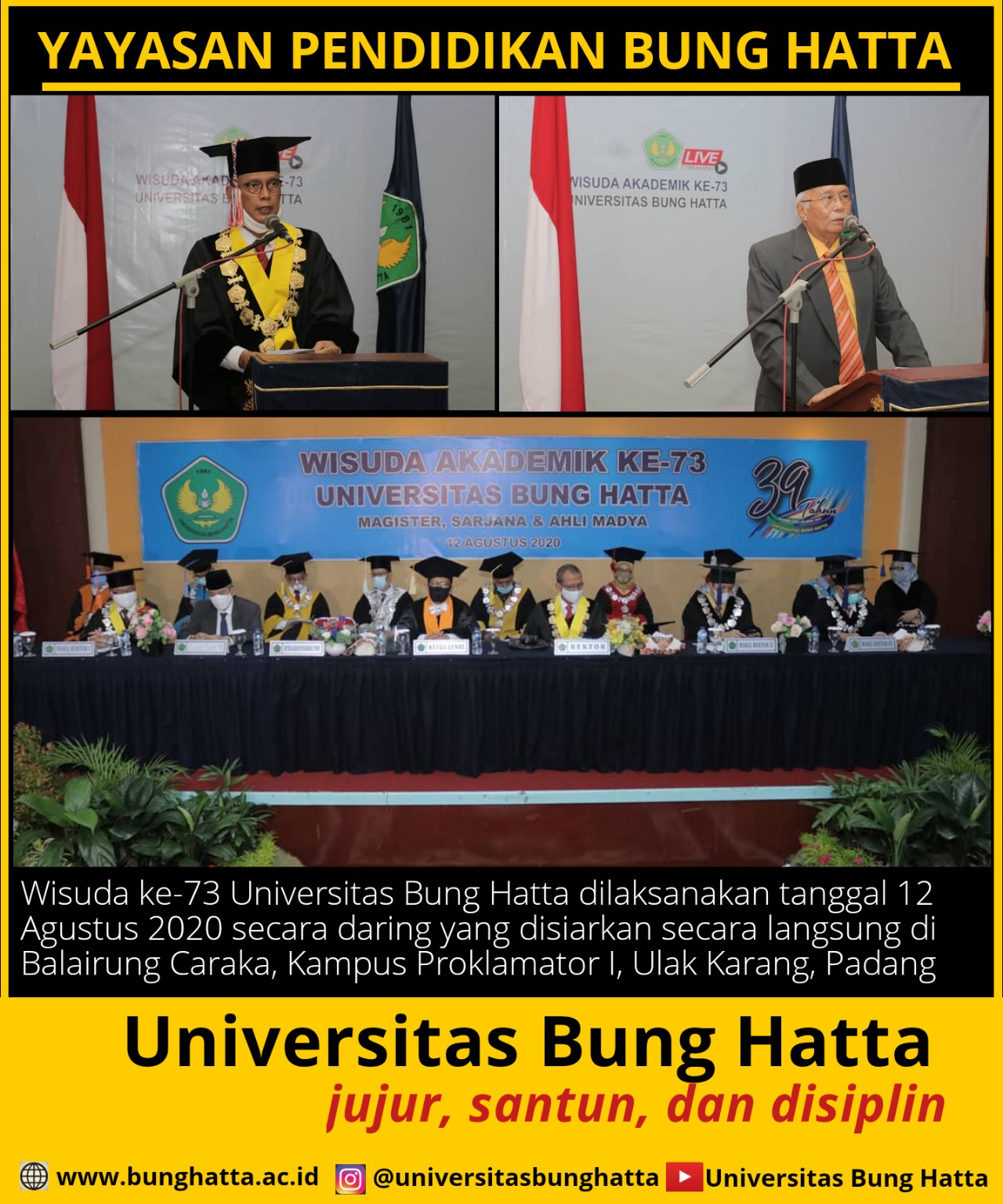 Pelaksanaan Wisuda ke-73 Universitas Bung Hatta