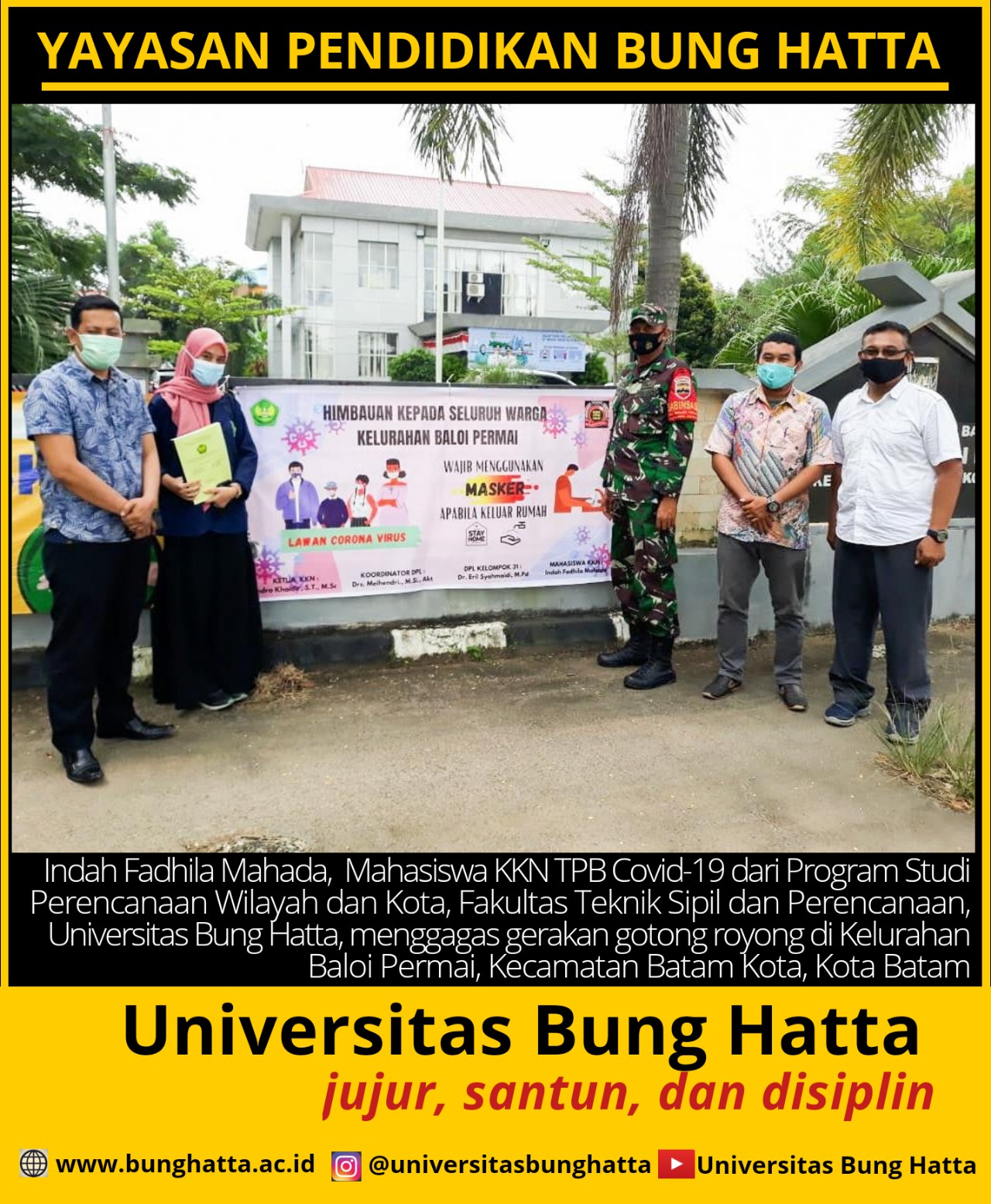 Mahasiswa KKN TPB Covid-19 Universitas Bung Hatta Gagas Gerakan Gotong Royong di Batam