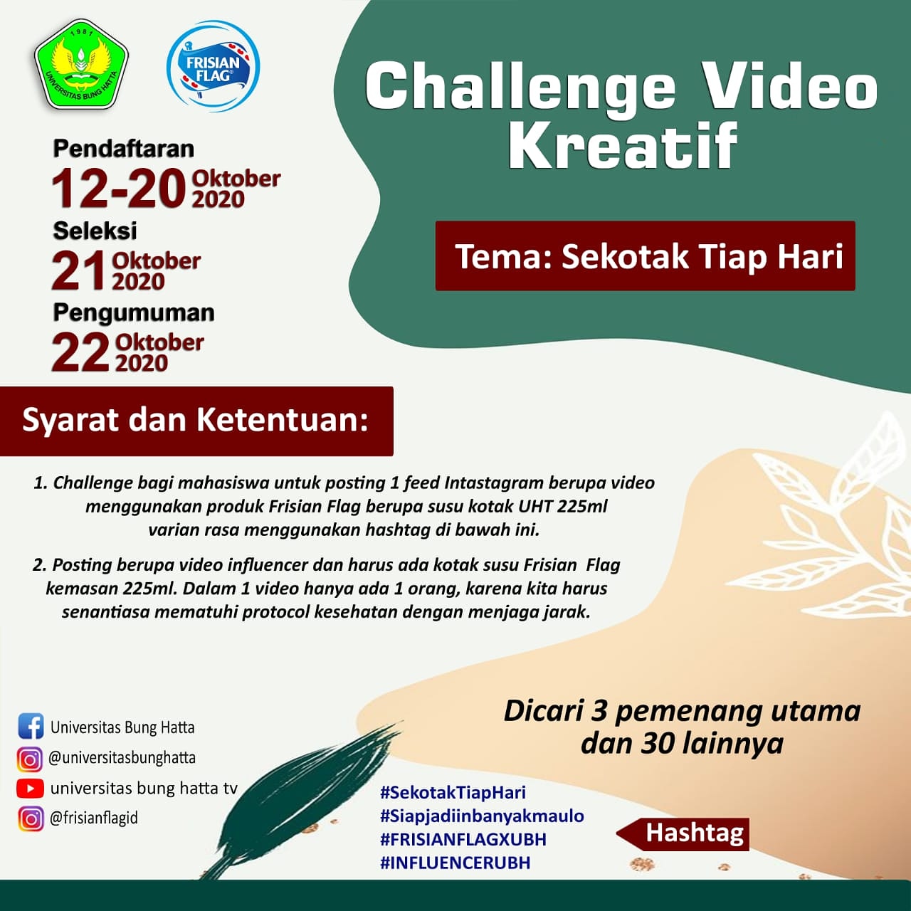 Challenge Sekotak Susu dengan tema "Universitas Bung Hatta: Gerakan Sehat Sekotak Susu"