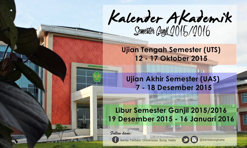 Kelender Akademik Universitas Bung Hatta Semester Ganjil Tahun Akademik 2015/2016