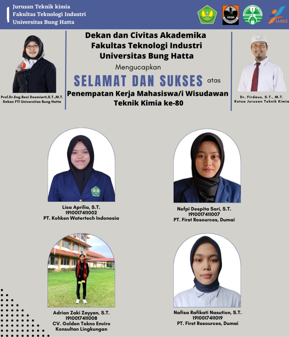 Calon Wisudawan ke 80 Teknik Kimia FTI-UBH Terserap Dunia Kerja
