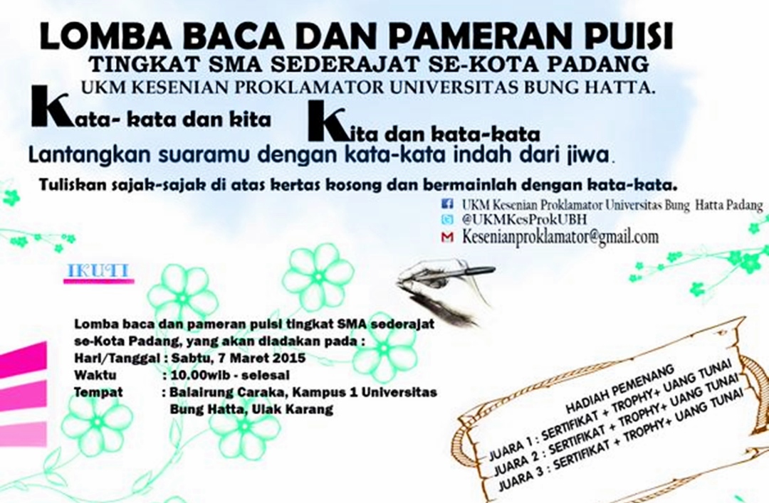 UKM Kesenian Proklamator Akan Gelar Lomba dan Pameran Puisi Tingkat SMA se-Kota Padang
