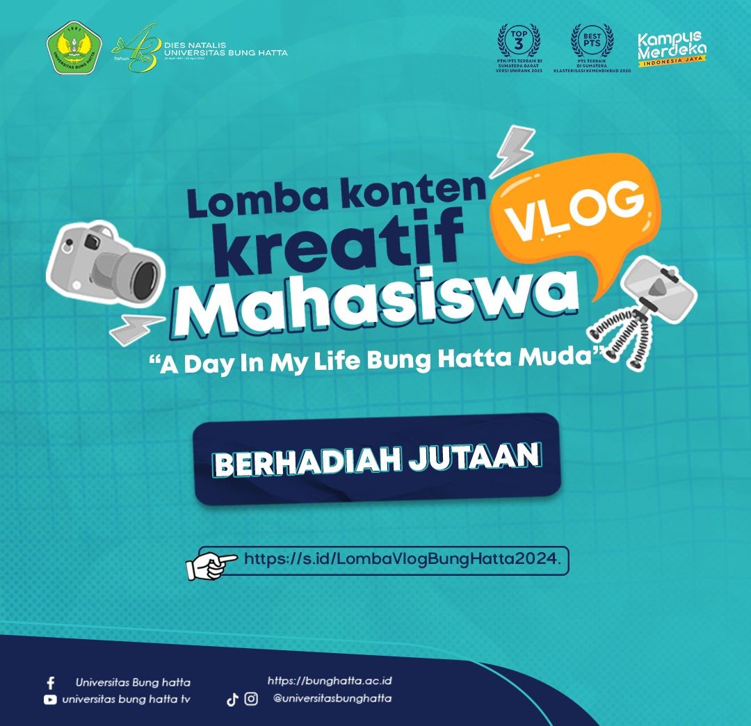 Rebut Hadiah Jutaan Rupiah, Ikuti Lomba Konten Kreativ Vlog Mahasiswa "A Day In My Life Bung Hatta Muda"