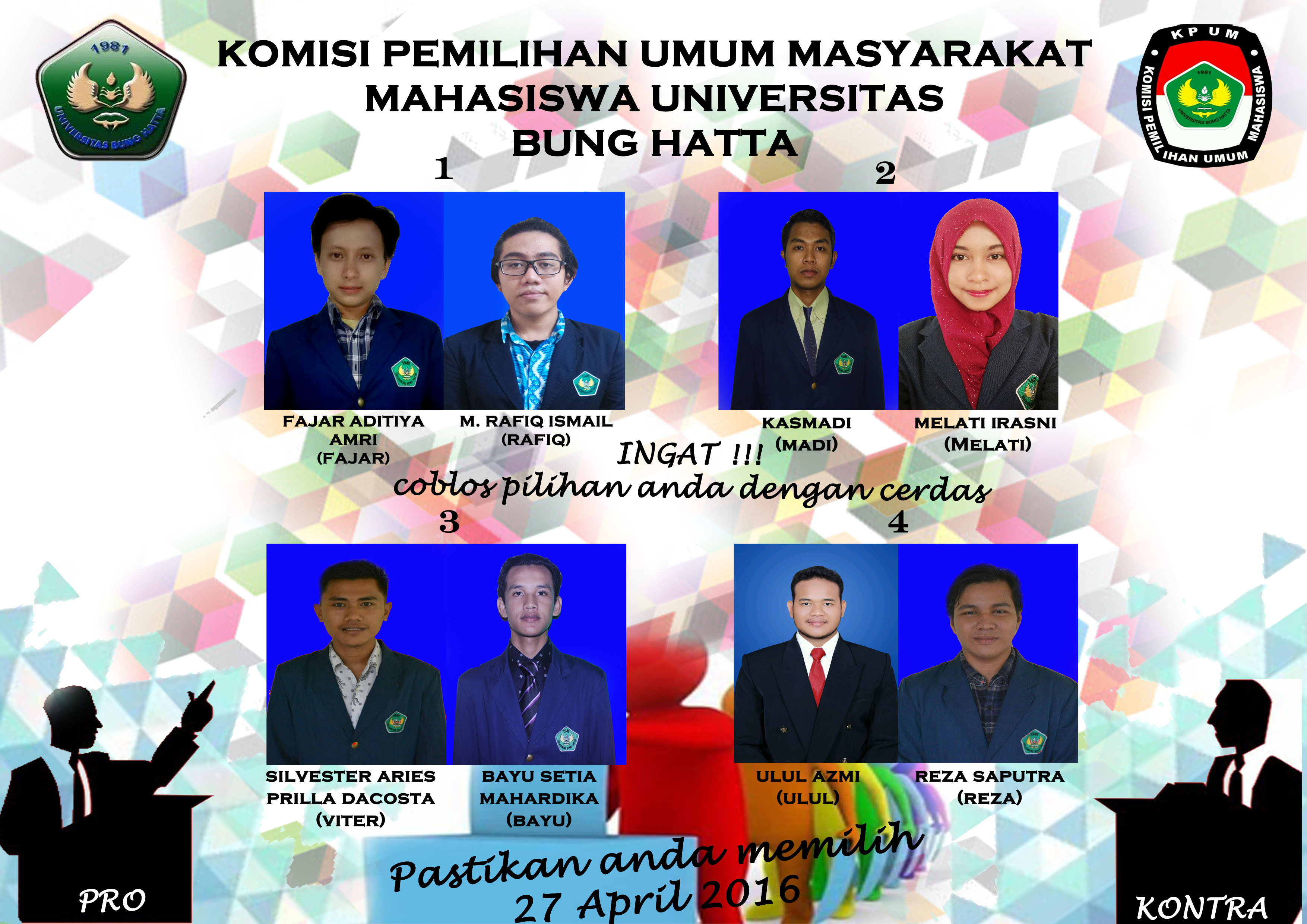 4 Kandidat Calon Presiden dan Wakil Presiden Mahasiswa Universitas Bung Hatta Periode 2016/2017
