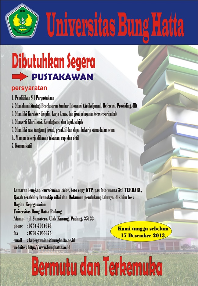 Lowongan Kerja Pustakawan Universitas Bung Hatta