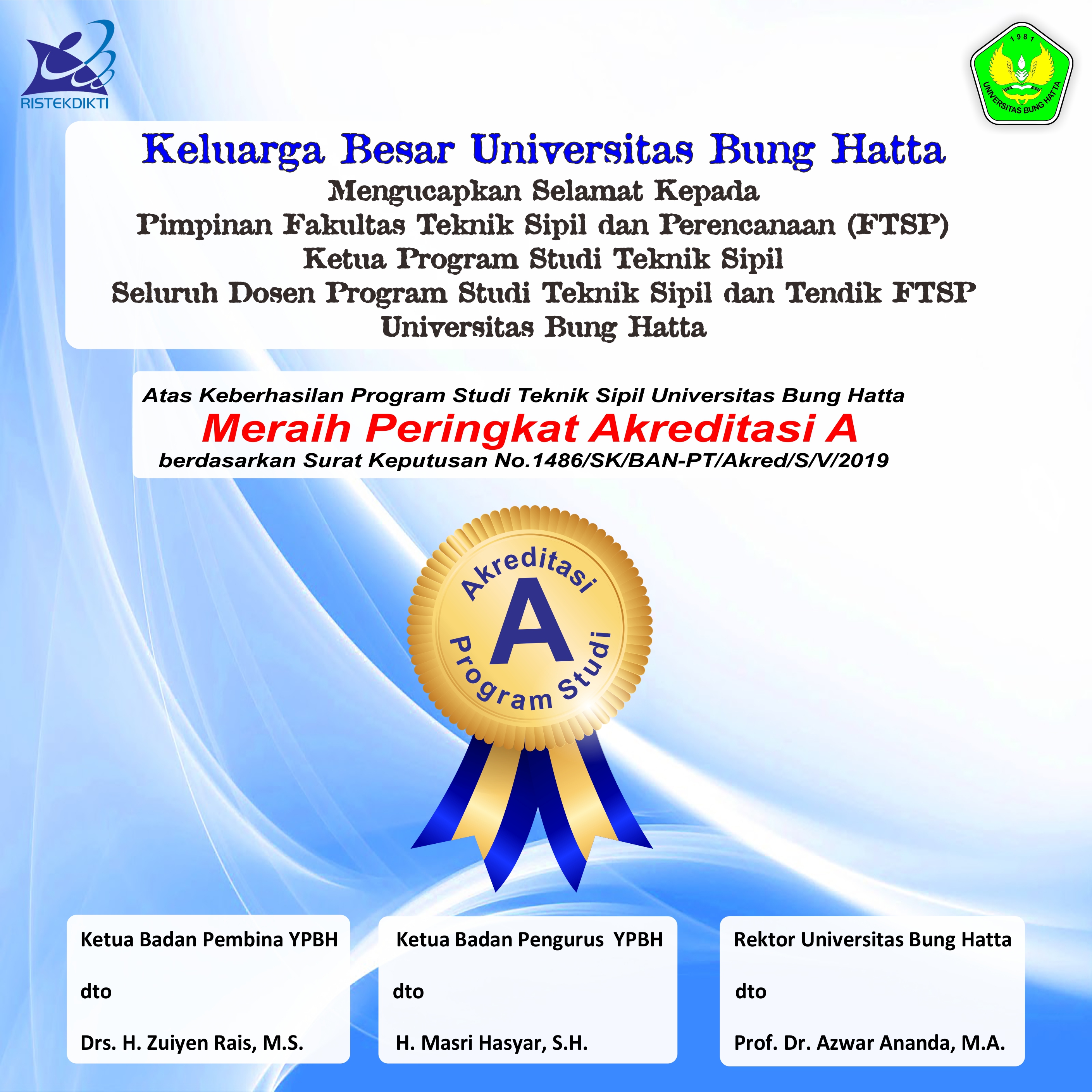 Selamat Atas Keberhasilan Program Studi Teknik Sipil Meraih Akreditasi A