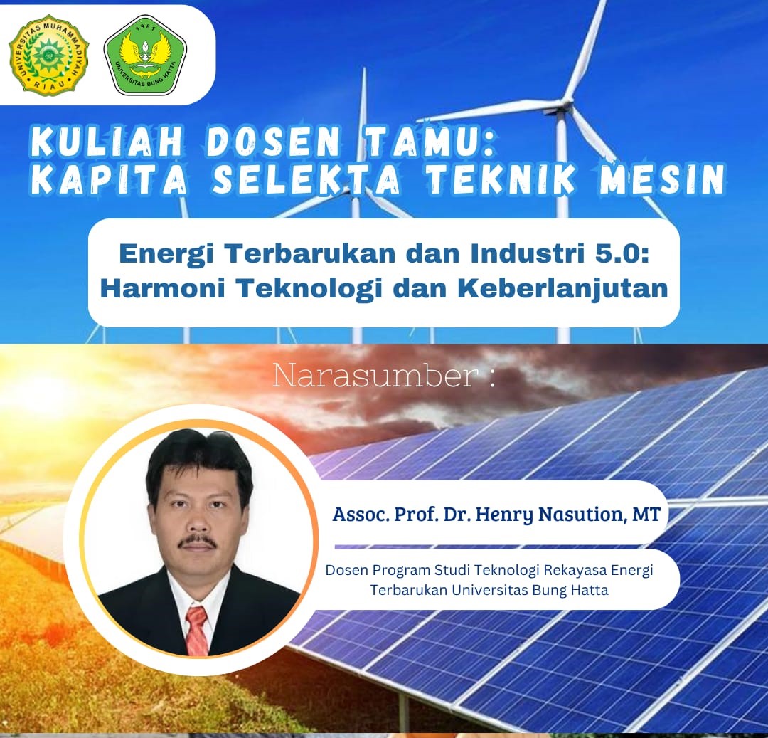 Dosen FTI Universitas Bung Hatta Berikan Kuliah Umum Energi Terbarukan dan Industri 5.0 di UMRI