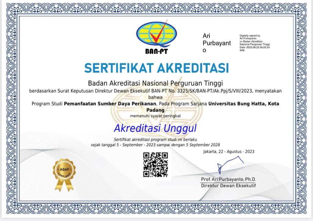 Selamat Atas Akreditasi Unggul yang diraih oleh Program Studi Pemanfaatan Sumber Daya Perikanan Fakultas Perikanan dan Ilmu Kelautan