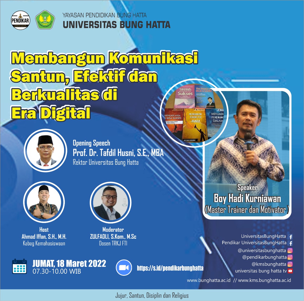 Master Trainer dan Motivator, Boy Hadi Kurniawan, Bakal Hadir untuk Mahasiswa Universitas Bung Hatta