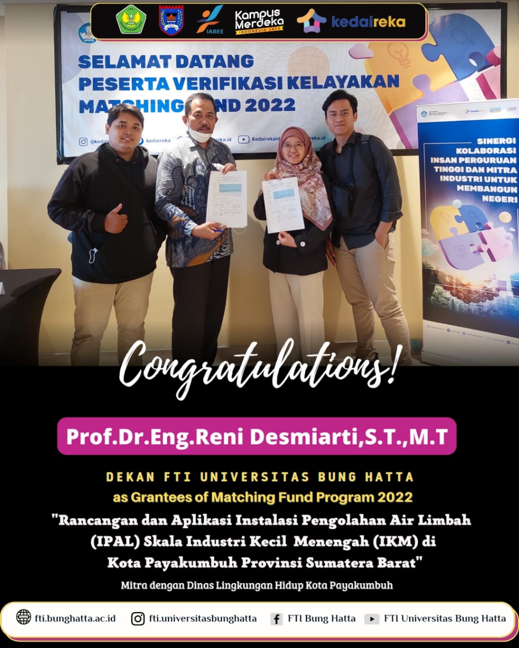 FTI Universitas Bung Hatta Raih Hibah Program Matching Fund oleh Direktorat Jenderal Pendidikan Tinggi, Riset, dan Teknologi